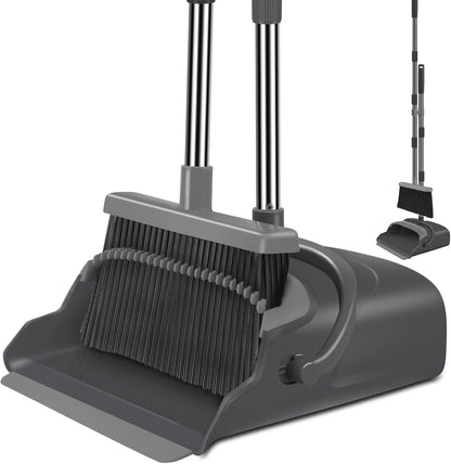 Kelamayi Upgrade Broom & Dustpan Set, Long Handle, Indoor Outdoor Use (Green)