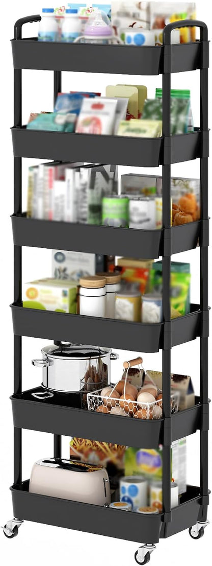 Sywhitta 3-Tier Plastic Rolling Storage Cart – White, Movable Organizer with Wheels for Kitchen, Bathroom, Living Room, Office