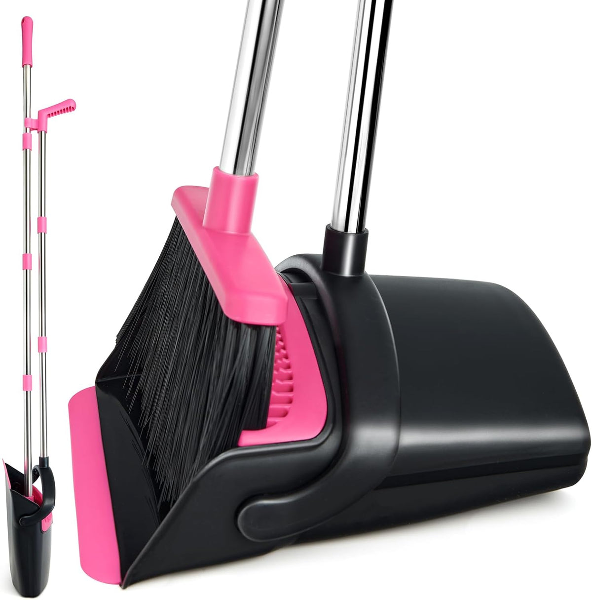 Broom & Dustpan Set, Stainless Steel, Long Handle, Home & Office (Brown/Beige)