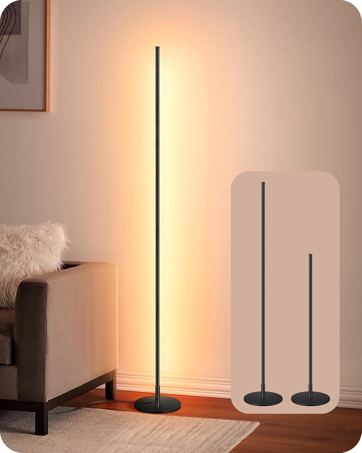 Modern Floor Lamp, Stepless Dimmable & Height Adjustable, Gold