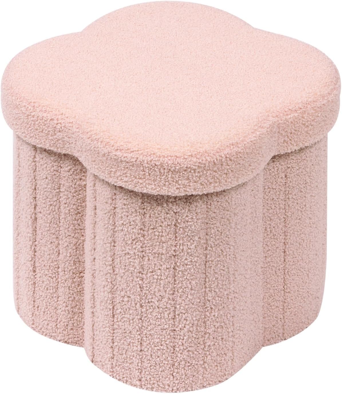 12.6" Flower Storage Ottoman Cube – Boucle Faux Fur, Foot Rest & Seat for Living Room, Bedroom