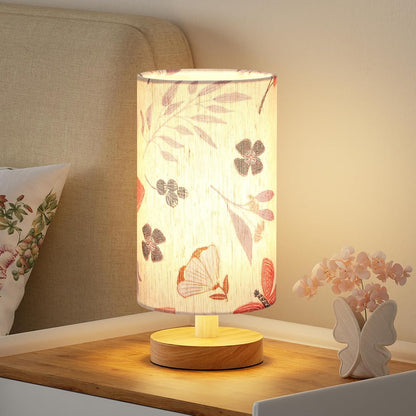 9" Small Table Lamp for Bedroom & Kids Room – Cream Shade, Wood Base, 3000K Bulb, Minimalist Design