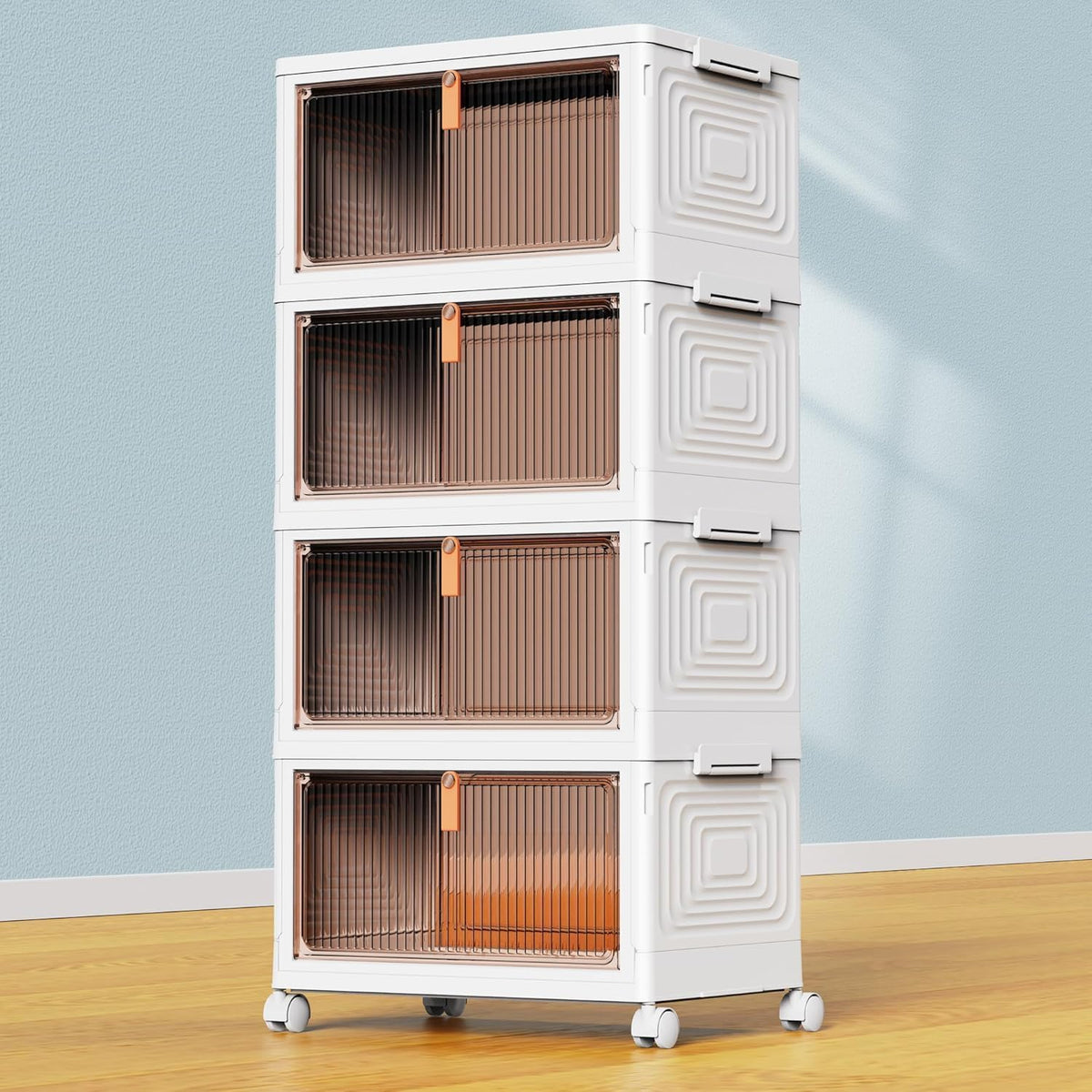 4-Tier Rolling Storage Bins 23QT for Living Room & Dorm – Stackable, Foldable