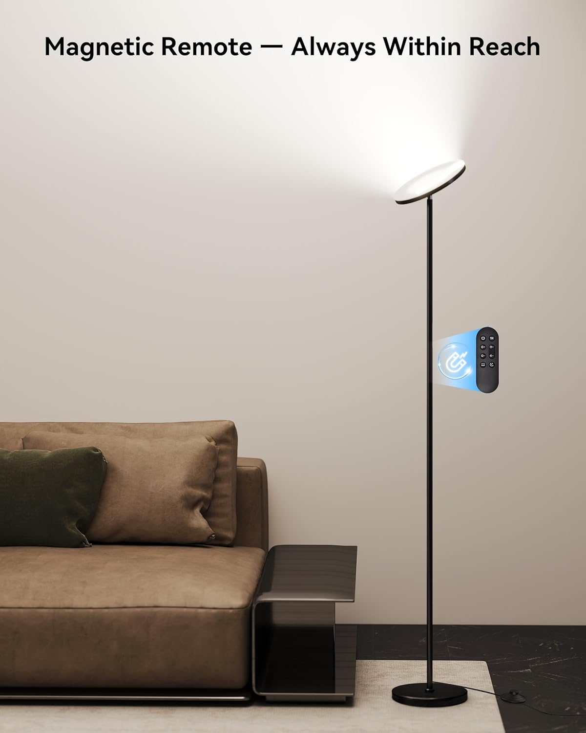 LED Torchiere Floor Lamp w/Remote – 30W/3000LM, Stepless Dimming, 3 Color Temps, Timer