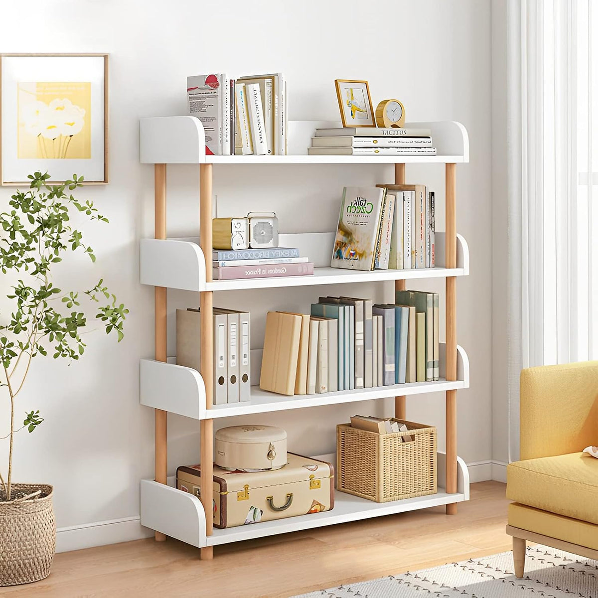 5-Tier Wooden Bookcase in Oak – Solid Wood Frame, Top Edge Design for Home & Office