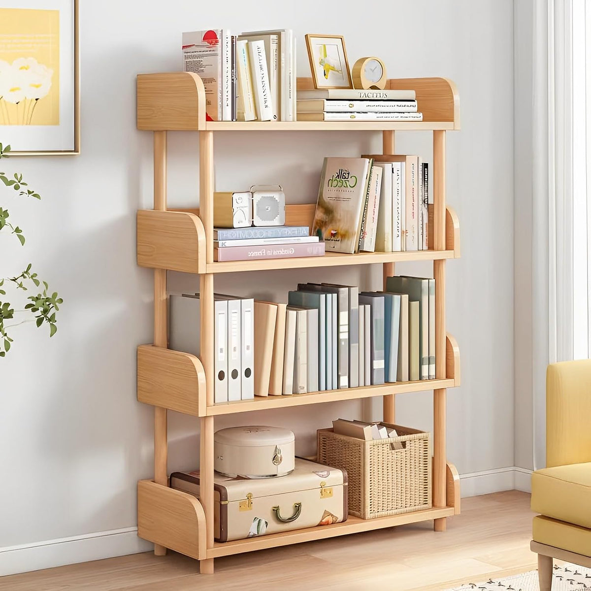 5-Tier Wooden Bookcase in Oak – Solid Wood Frame, Top Edge Design for Home & Office
