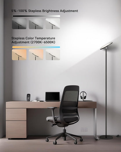 LED Torchiere Floor Lamp w/Remote – 30W/3000LM, Stepless Dimming, 3 Color Temps, Timer