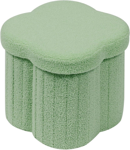 12.6" Flower Storage Ottoman Cube – Boucle Faux Fur, Foot Rest & Seat for Living Room, Bedroom