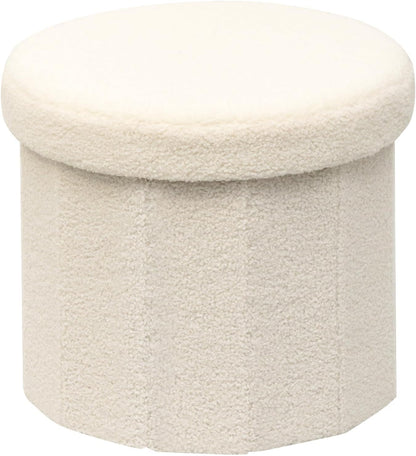 12.6" Flower Storage Ottoman Cube – Boucle Faux Fur, Foot Rest & Seat for Living Room, Bedroom