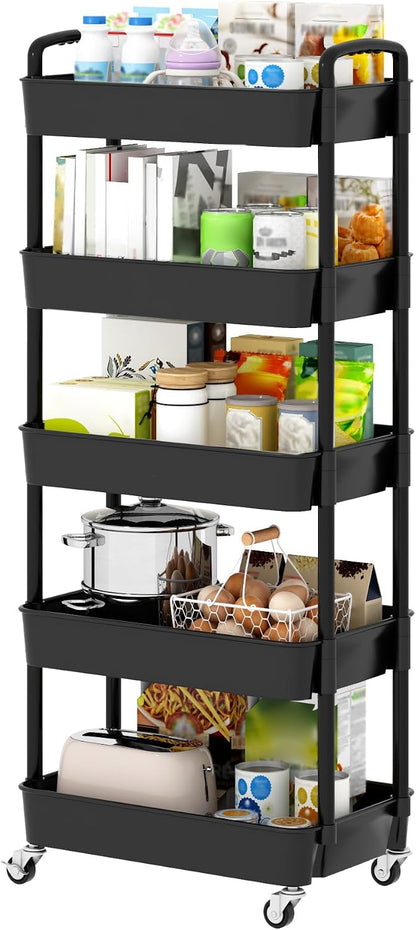 Sywhitta 3-Tier Plastic Rolling Storage Cart – White, Movable Organizer with Wheels for Kitchen, Bathroom, Living Room, Office