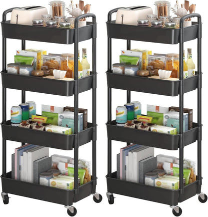 Sywhitta 3-Tier Plastic Rolling Storage Cart – White, Movable Organizer with Wheels for Kitchen, Bathroom, Living Room, Office