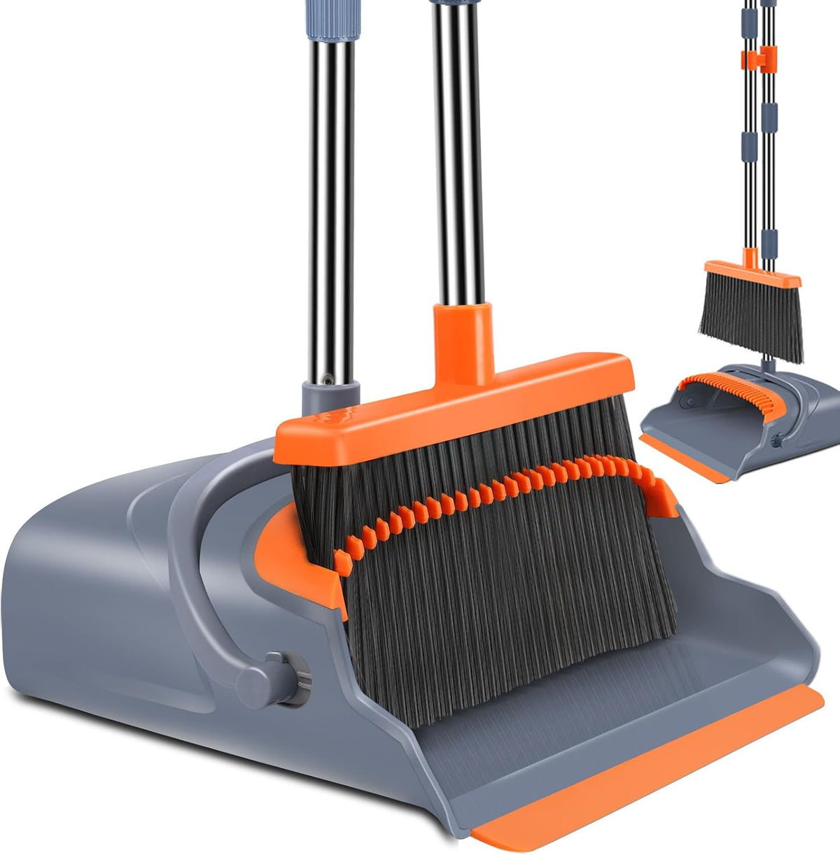 Kelamayi Upgrade Broom & Dustpan Set, Long Handle, Indoor Outdoor Use (Green)
