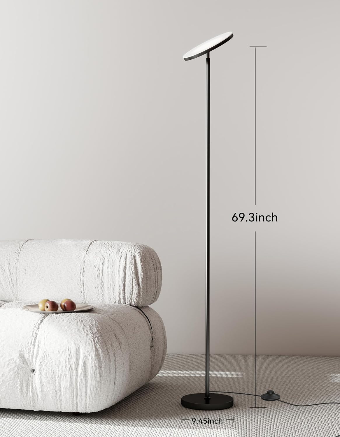 LED Torchiere Floor Lamp w/Remote – 30W/3000LM, Stepless Dimming, 3 Color Temps, Timer