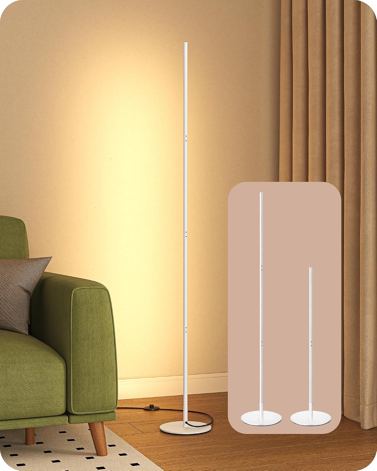 Modern Floor Lamp, Stepless Dimmable & Height Adjustable, Gold