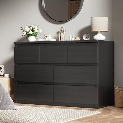 Modern White 7-Drawer Dresser – Wood Storage Chest with Deep Drawers for Bedroom, Living Room, Hallway, Entryway
