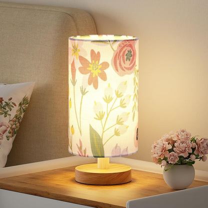 9" Small Table Lamp for Bedroom & Kids Room – Cream Shade, Wood Base, 3000K Bulb, Minimalist Design
