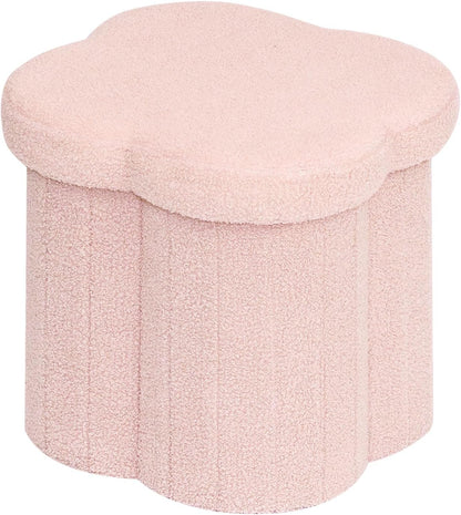 12.6" Flower Storage Ottoman Cube – Boucle Faux Fur, Foot Rest & Seat for Living Room, Bedroom