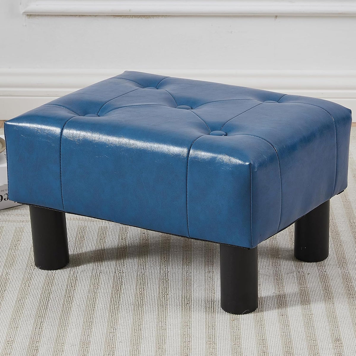 Small Rectangle Sherpa Foot Stool – Ottoman Foot Rest for Couch, Living Room & Bedroom (White)