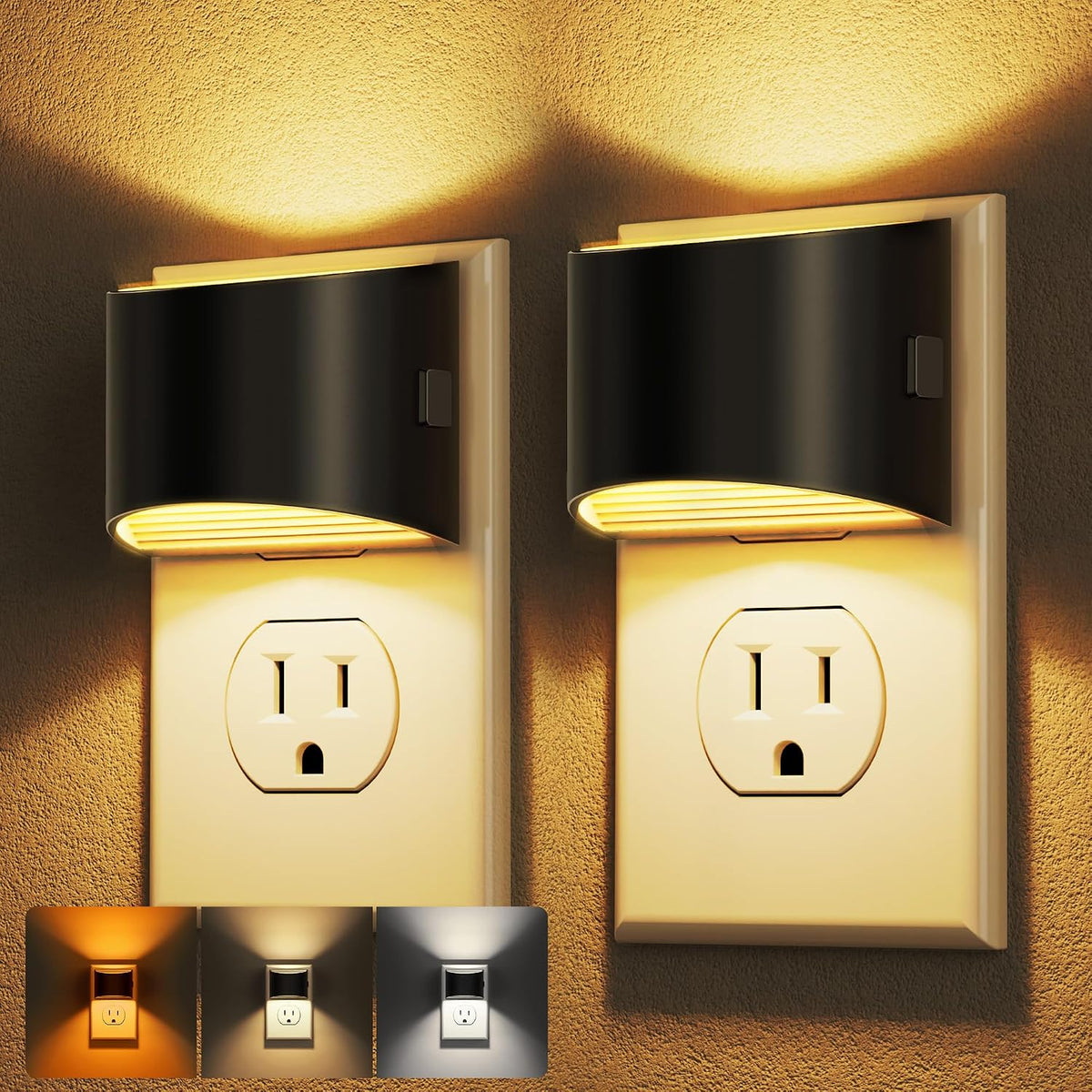 Night Lights Plug into Wall (2-Pack) – 3000K, 3-Level Dimmable, Dusk to Dawn Sensor