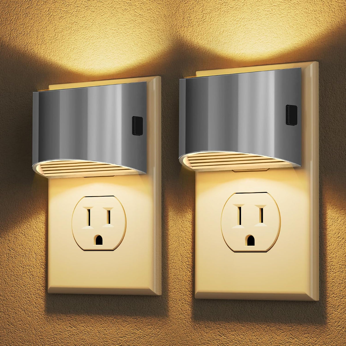 Night Lights Plug into Wall (2-Pack) – 3000K, 3-Level Dimmable, Dusk to Dawn Sensor