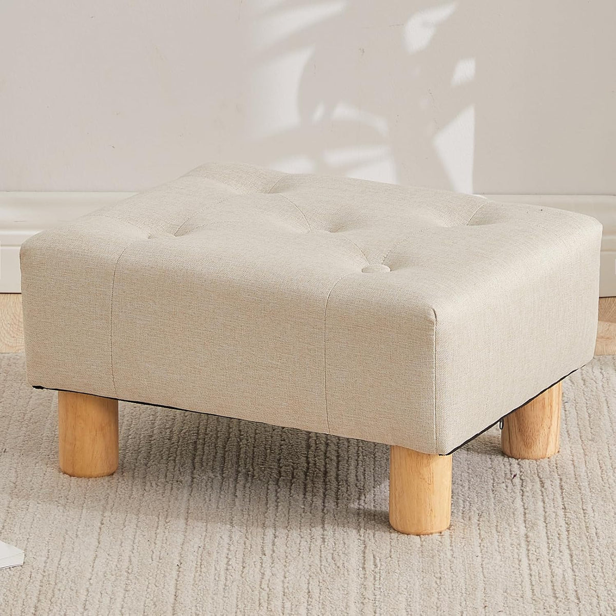 Small Rectangle Sherpa Foot Stool – Ottoman Foot Rest for Couch, Living Room & Bedroom (White)