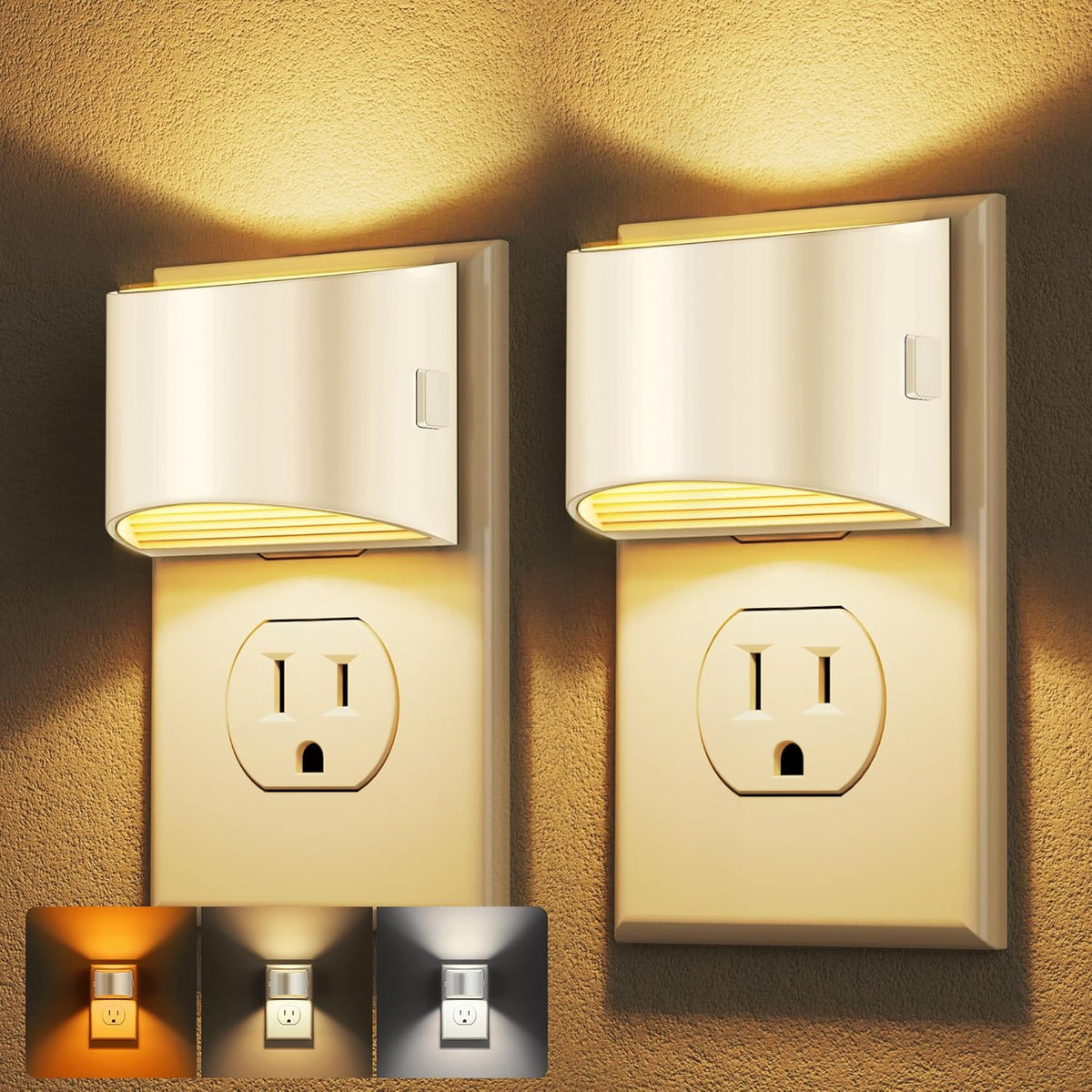 Night Lights Plug into Wall (2-Pack) – 3000K, 3-Level Dimmable, Dusk to Dawn Sensor